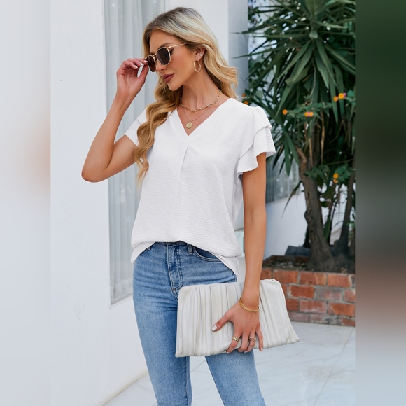 V-Neck Flounce Sleeve Blouse. Hit The Like ♡ Button For SALE Price!! - Picture 3 of 3